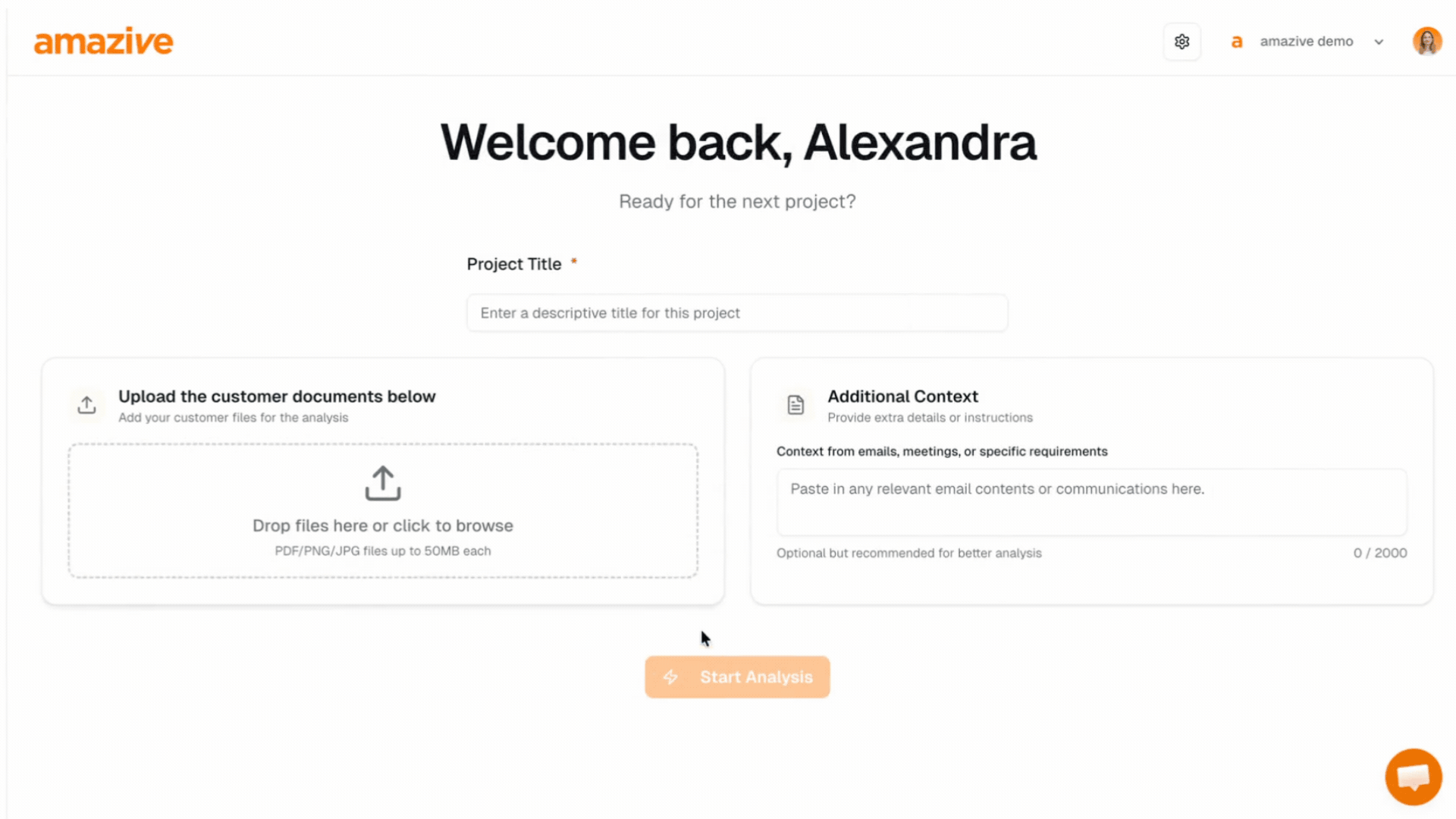 Demo of uploading a document and automatic project title naming in amazive